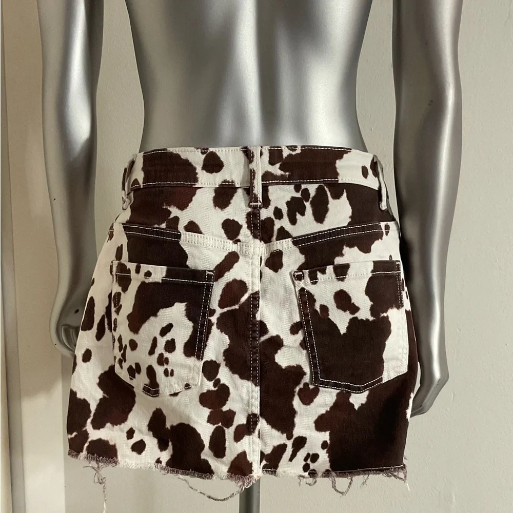 No Boundaries Women's Denim Mini Skirt Size xtra Small Cow Print Brown